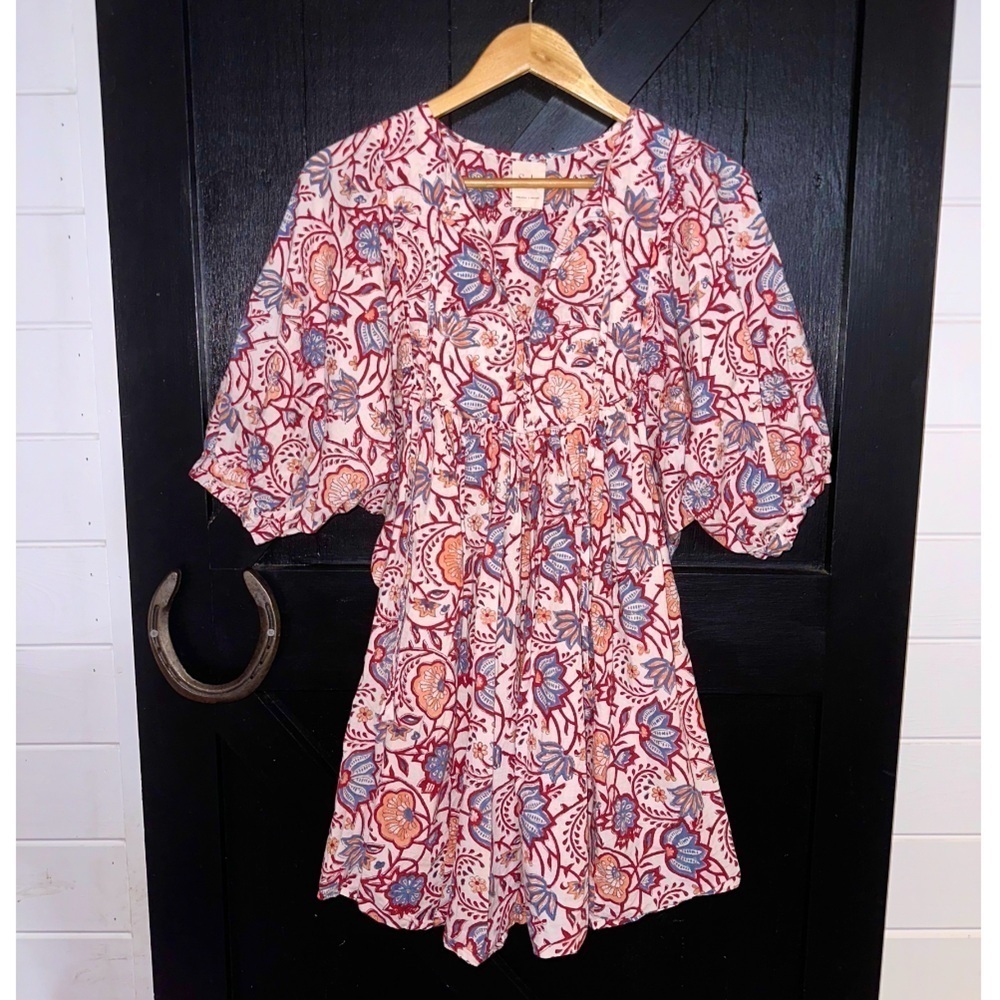 Sole by Mare Sole Amore Beautiful 100% Cotton Boho Puff Sleeve Lined Dress Sz M